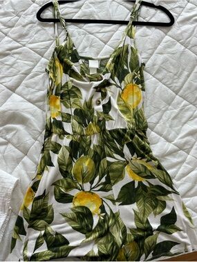 Lemon Print Sleeveless romper in White and Green